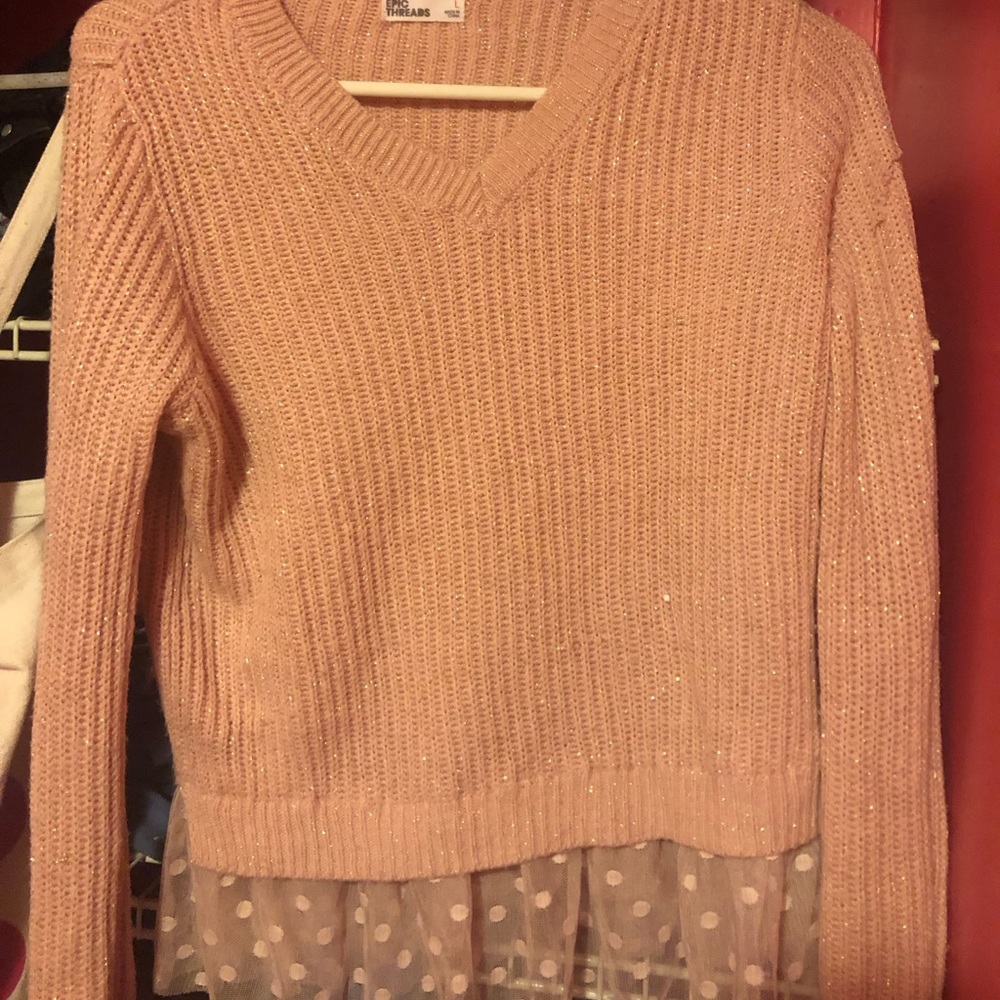 Pink sweater with tulle